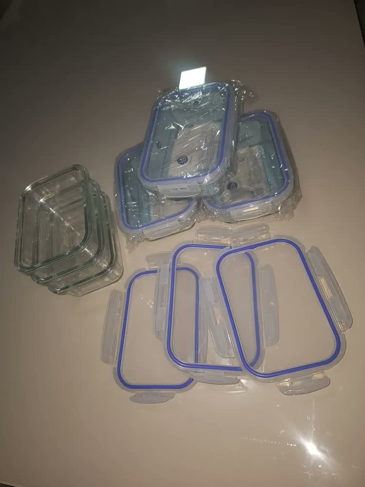 foto de Kit 6 Potes 640ml Herméticos Vidro Com Tampa 4 Travas Hermética Retangular Marmita Freezer Mantimentos Refratário Forno