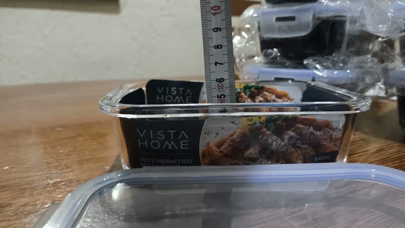 foto de Kit 6 Potes 640ml Herméticos Vidro Com Tampa 4 Travas Hermética Retangular Marmita Freezer Mantimentos Refratário Forno