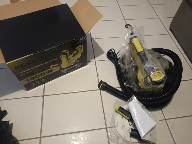 foto de Lixadeira De Parede E Teto 1000w Profissional 6 Velocidades Base 360 Graus Com Led 6 Lixas Saco Coletor De Pó Desoon