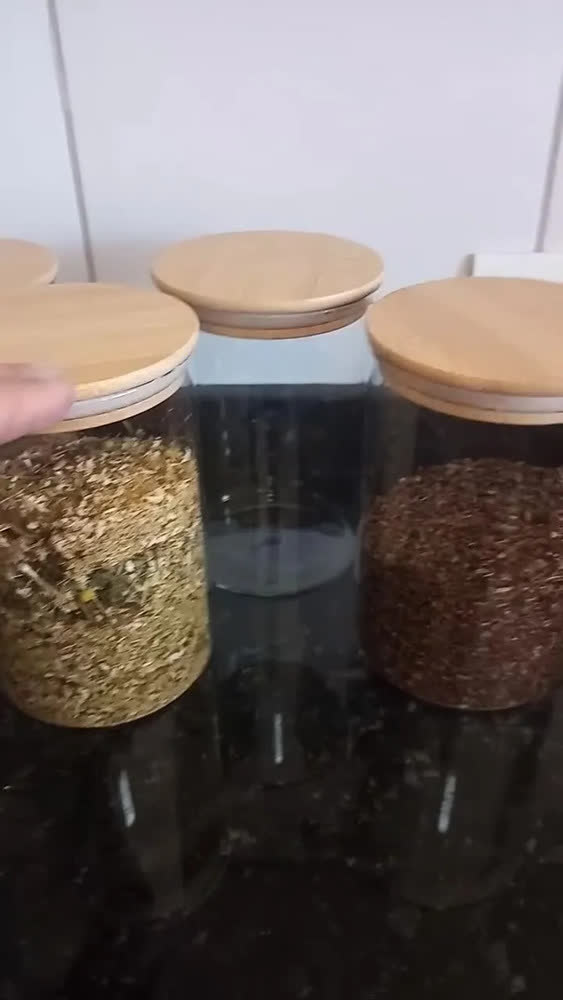 foto de 4 Potes De Alimentos Herméticos Com Tampa De Bambu 1000ml