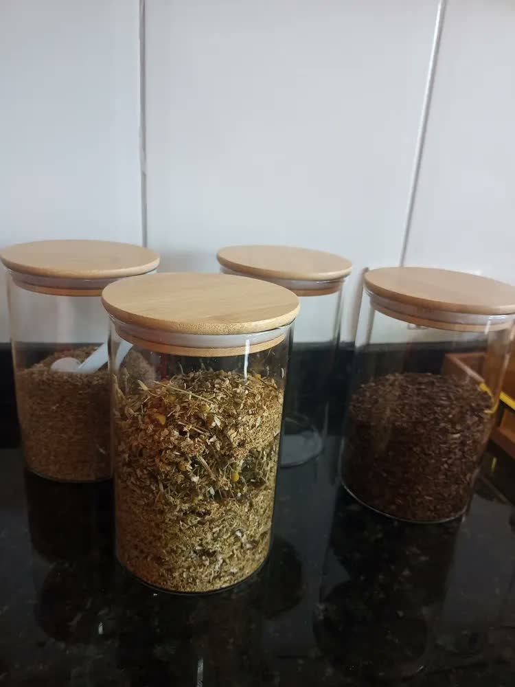 foto de 4 Potes De Alimentos Herméticos Com Tampa De Bambu 1000ml