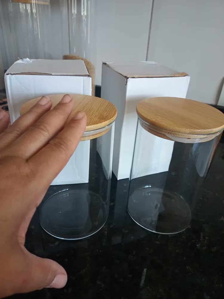 foto de 4 Potes De Alimentos Herméticos Com Tampa De Bambu 1000ml