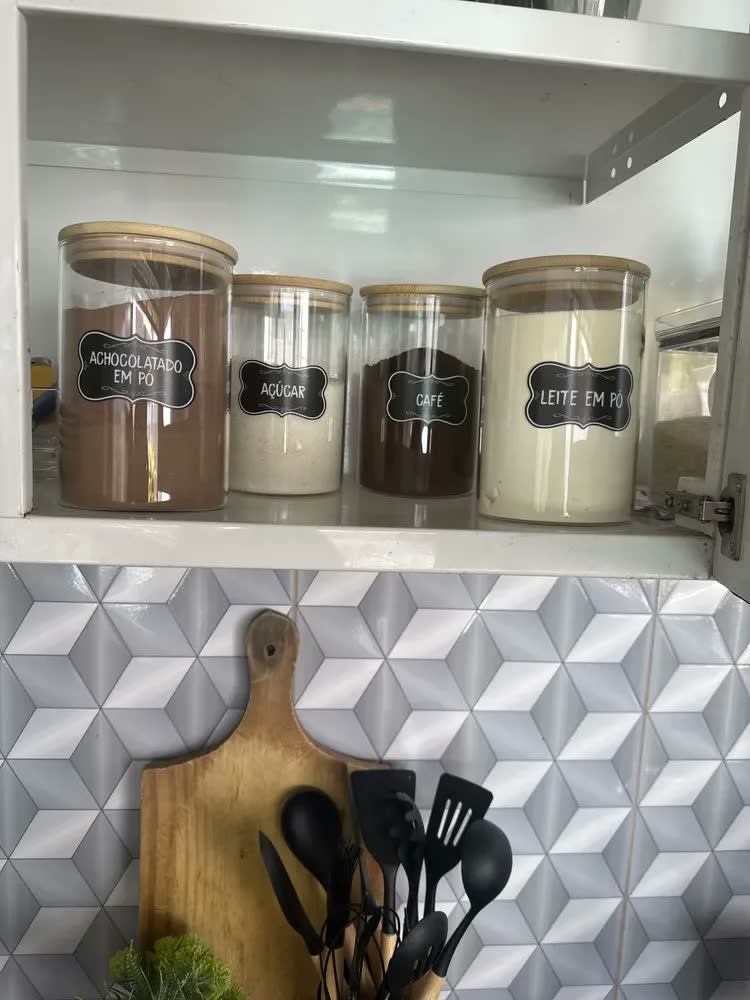 foto de 4 Potes De Alimentos Herméticos Com Tampa De Bambu 1000ml