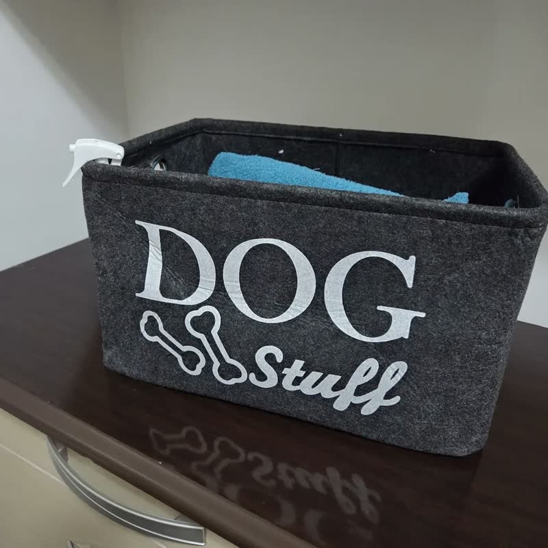 foto de Caixa Cesto Organizador Brinquedos Pet Gatos Cachorro Grande Preto Dog Stuff (estampa Texto Ossos)