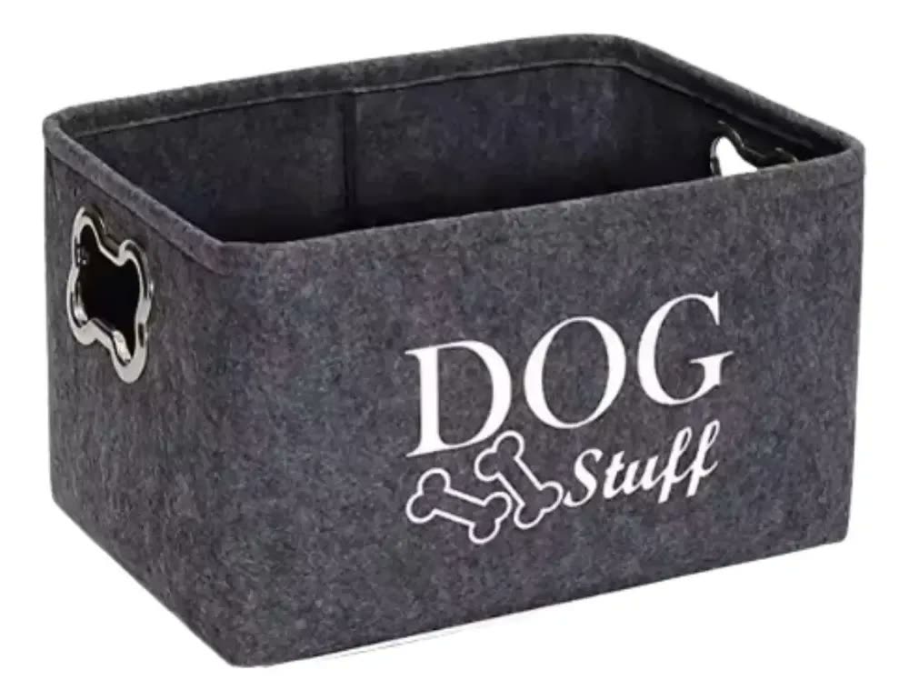 Caixa Cesto Organizador Brinquedos Pet Gatos Cachorro Grande Preto Dog Stuff (estampa Texto Ossos)