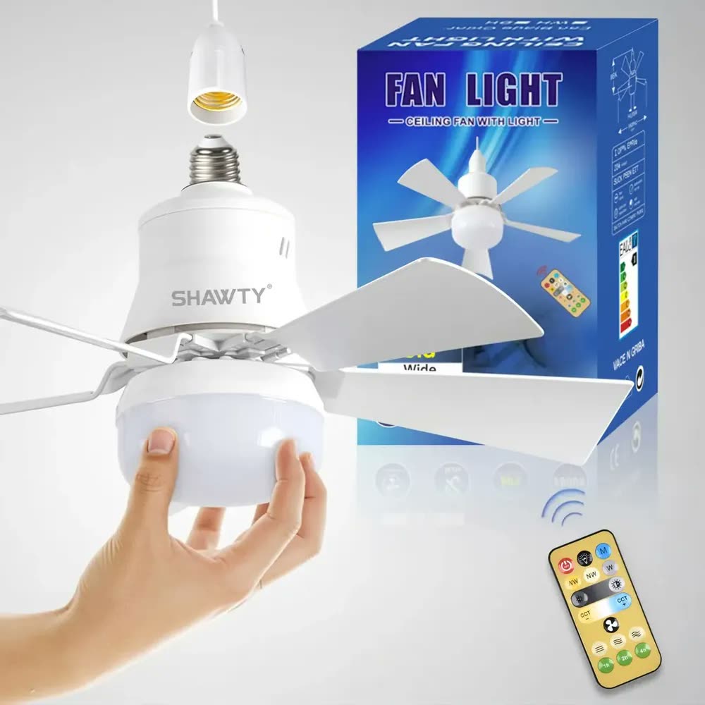 Shawty Lâmpada Ventilador Teto Silencioso Com Controle Remoto 3 Velocidades Timer 3 Níveis De Luz Led Ideal Quarto Sala Cozinha Escritório