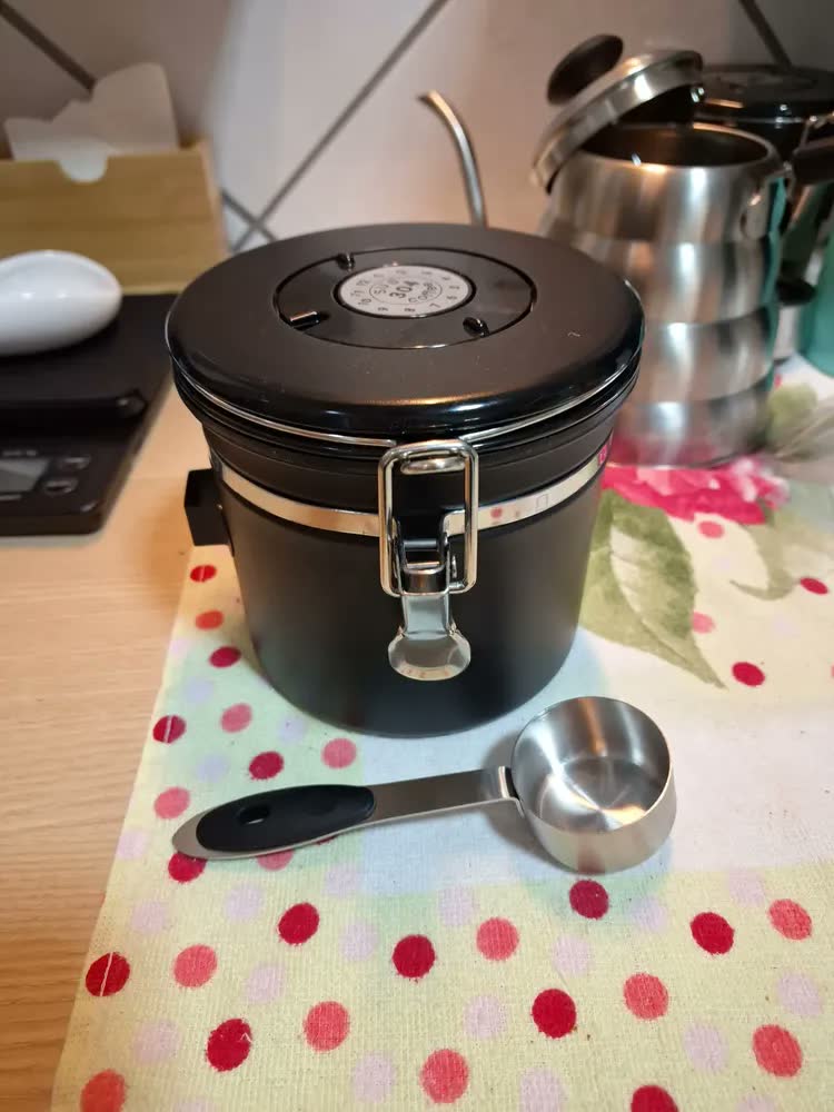 foto de Pote Hermético Para Café Em Grãos Válvula E Com Colher 1,2l Para Conservação À Prova E Vedado Café, Grãos E Chá E Nozes Frescor
