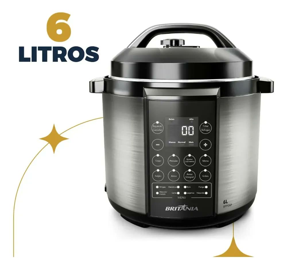 Panela Pressão Britânia Bpp06p Preto Com Inox