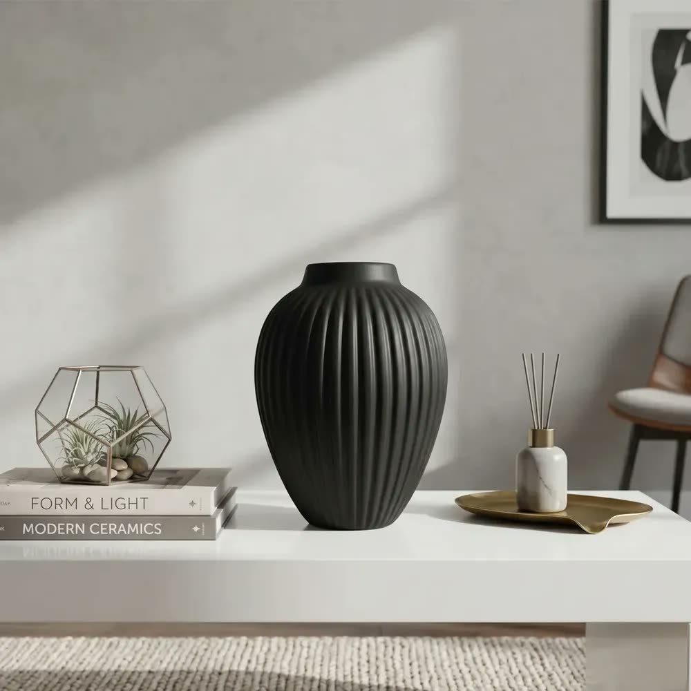 Dupla Vaso Cerâmica Decorativos Enfeite Rack Preto Cupula G Preta