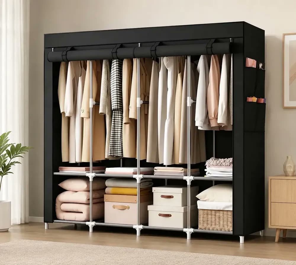 Guarda Roupa Dobrável Organizador Portátil Armário Grande Preto