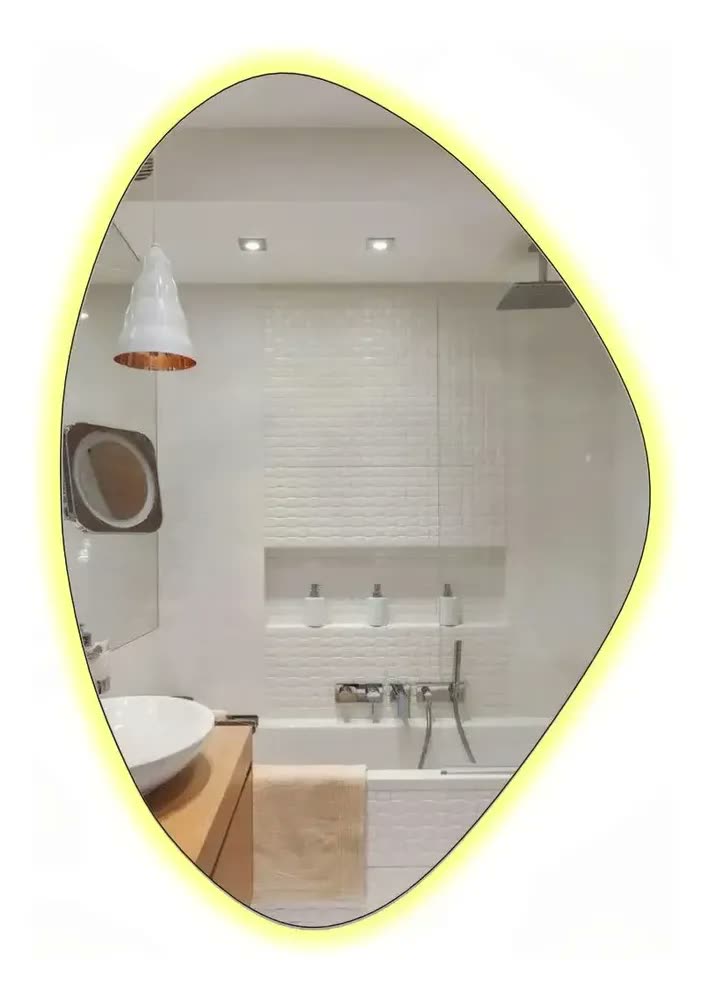 Espelho Orgânico 60x40cm Iluminado Com Led Frio Touch Screen Moldura Orgânico Led Quente Touch