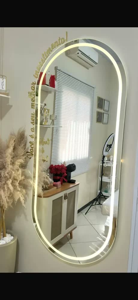 foto de Espelho Com Led Oval Camarim 150x50 Touch Screen Moldura Branco Neutro 4000k
