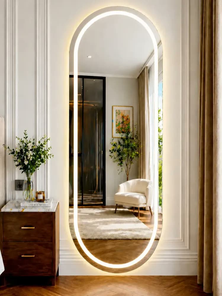 foto de Espelho Com Led Oval Camarim 150x50 Touch Screen Moldura Branco Neutro 4000k