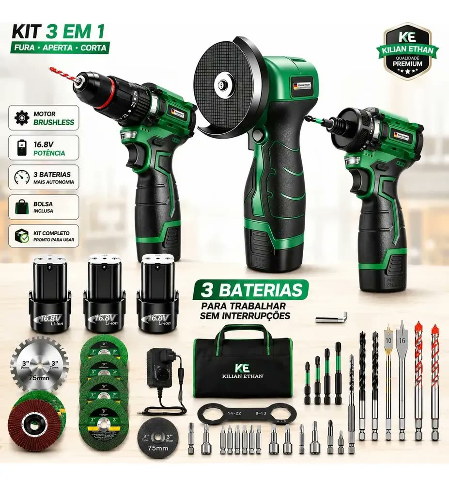 Kit Kilian Ethan 3 em 1: Furadeira, Parafusadeira e Mini Esmerilhadeira 3