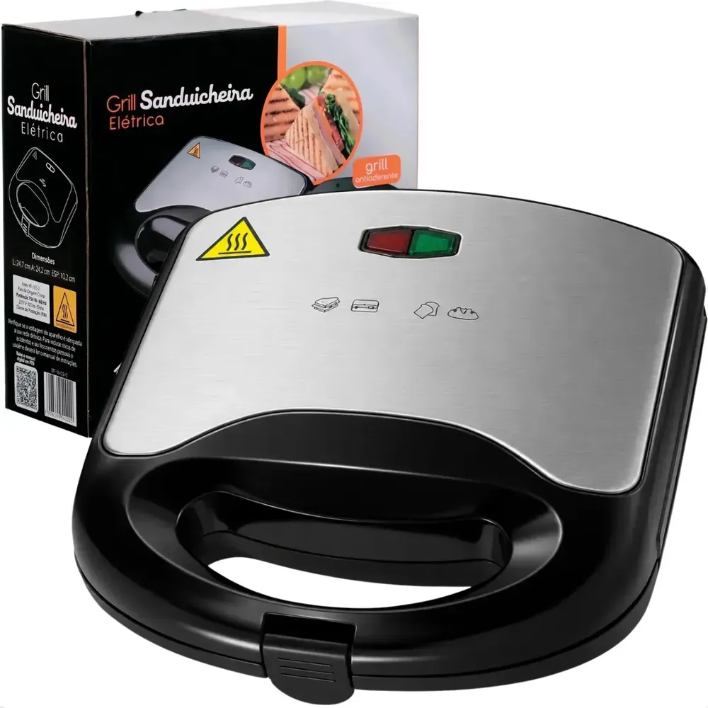 foto de Sanduicheira Elétrica Luxe Grill 2 Em 1 Antiaderente Multiuso Compacta 750w Inox 110v Ex Decor