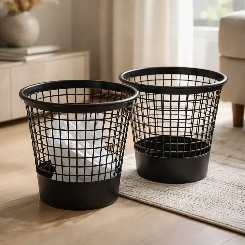 Kit 2 Lixeira 10 Litros Cesto para Lixo Banheiro Lixeira para Escritório Cestinho para Lixo Telado Preto Cesta Telada para Lixo Cestinha para Roupa Suja Lixeira Preta 10l Lavabo Bancada Cozinha