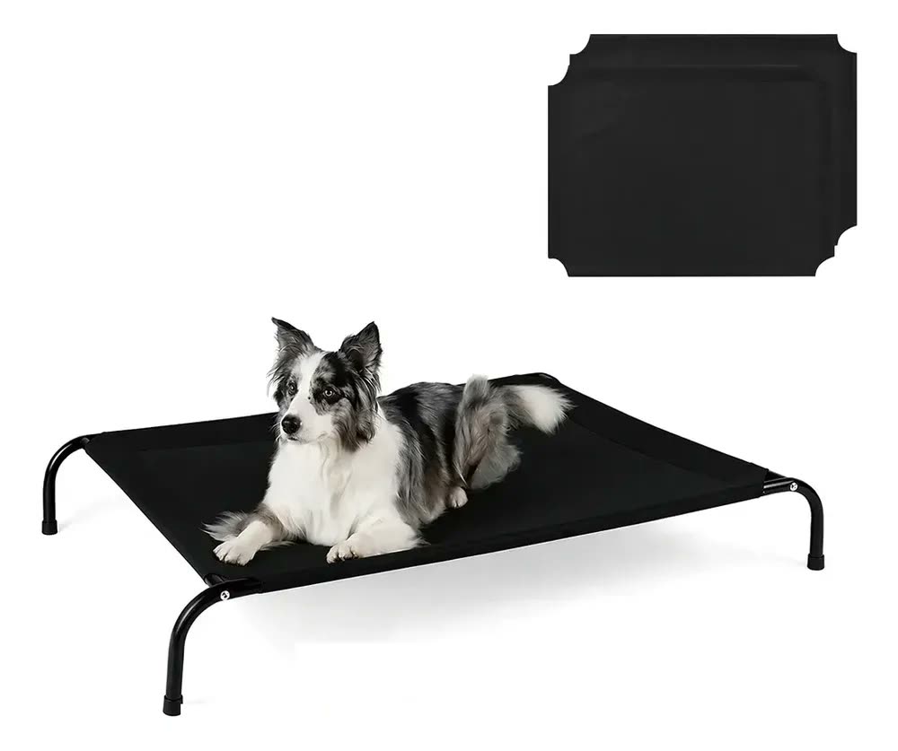 Cama Suspensa Grande Cachorros Textilene Preto 93cmx58cmx18cm