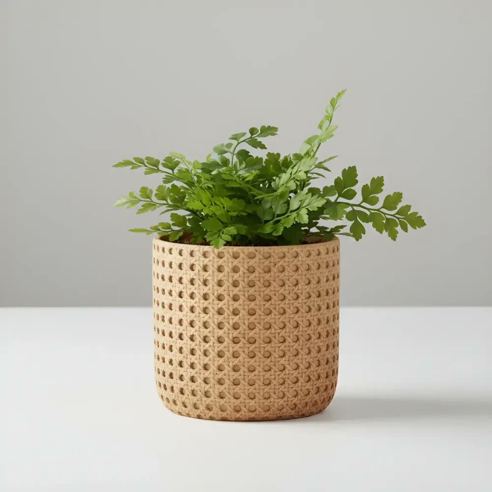 Cachepot Decorativo Palhinha Mesa Chão Em Cimento Luxo Cachepot Vaso Rattan Alto Relevo Tramas
