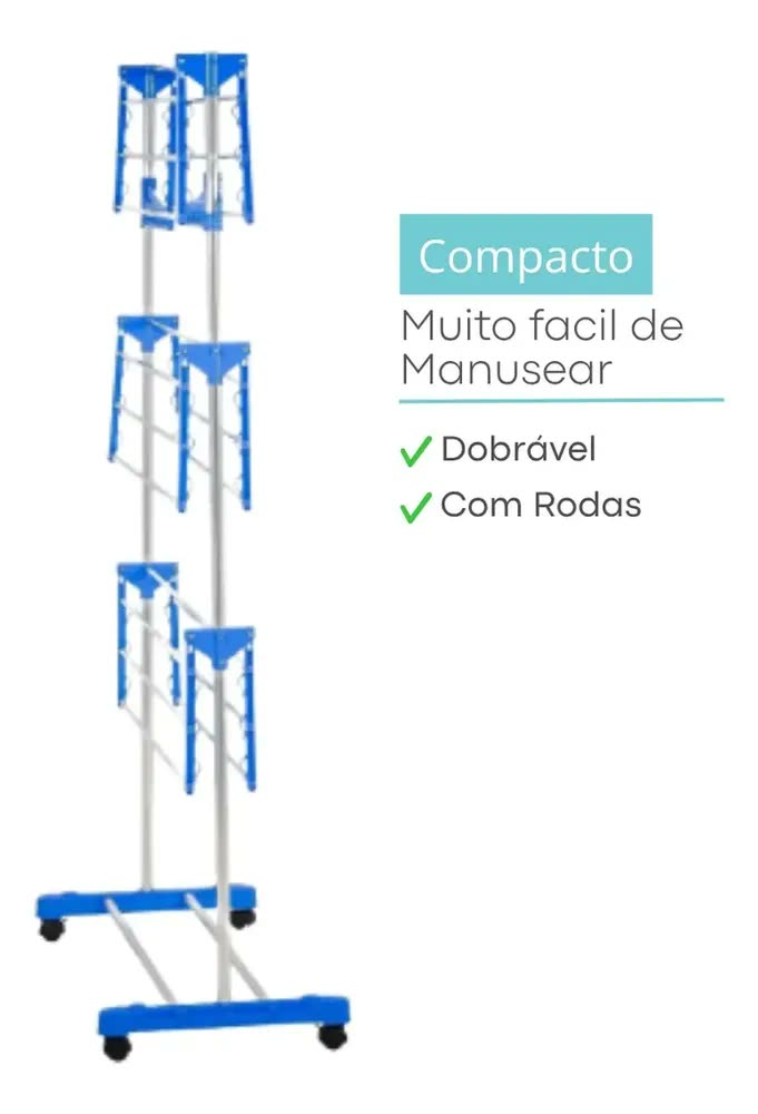 Varal De Chão Grande De Roupas 3 Andares Dobrável Chalesco Branco