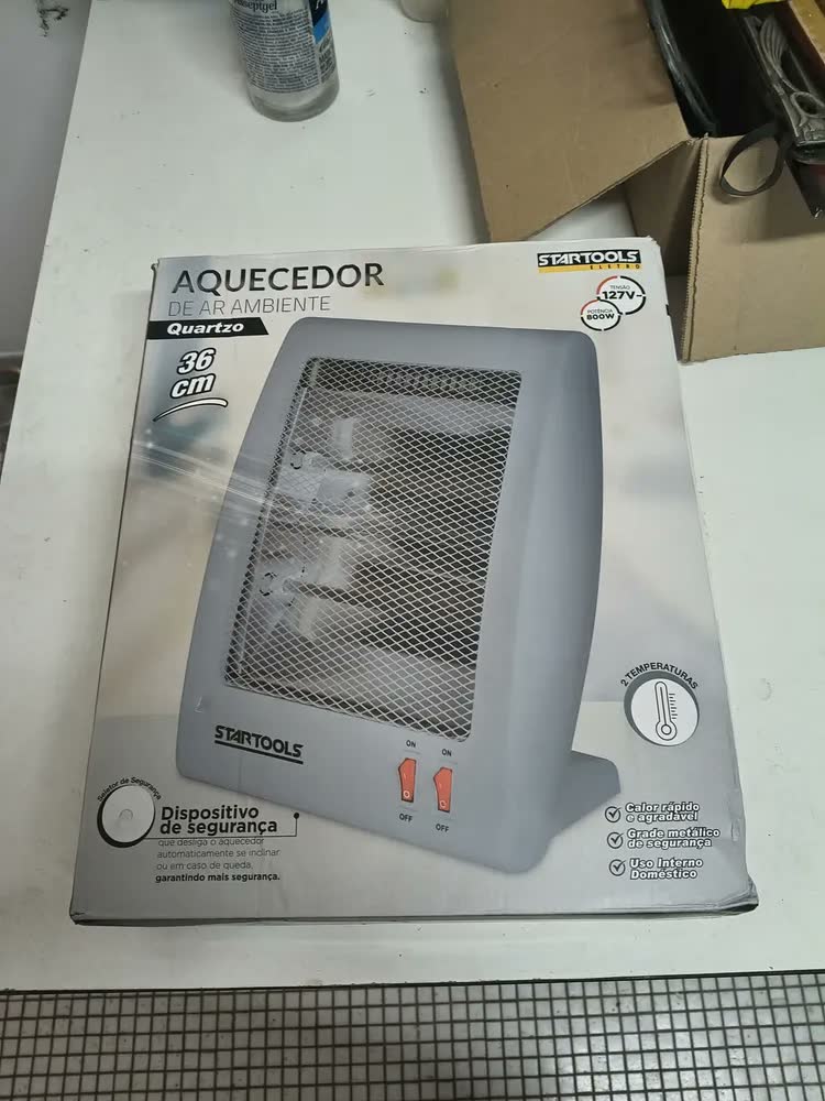 foto de Aquecedor Elétrico Compacto Domestico Quarto Sala Escritório Quartzo Com 2 Potências 400w 800w Portátil Shokki