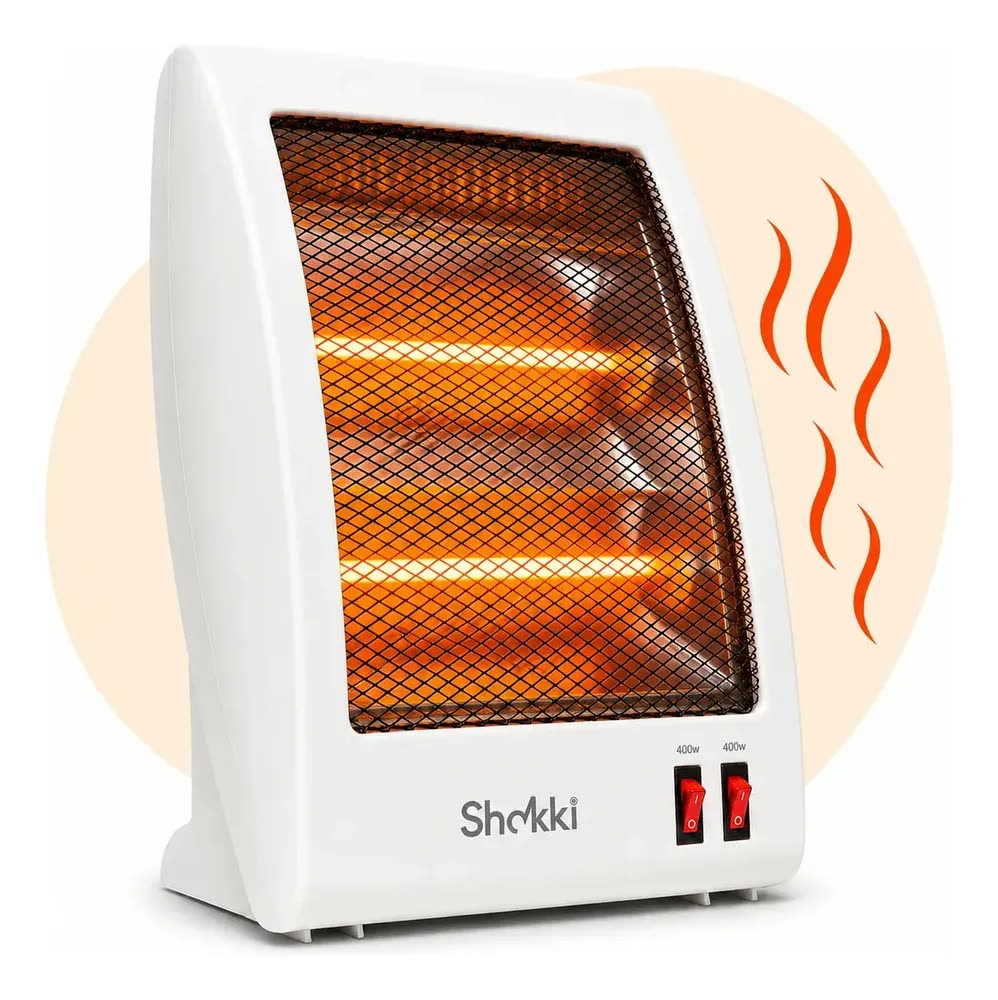 Aquecedor Elétrico Compacto Domestico Quarto Sala Escritório Quartzo Com 2 Potências 400w 800w Portátil Shokki