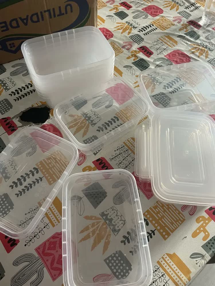 foto de Kit 12 Marmitas 800ml Potes Trava lateral freezer microondas transparente