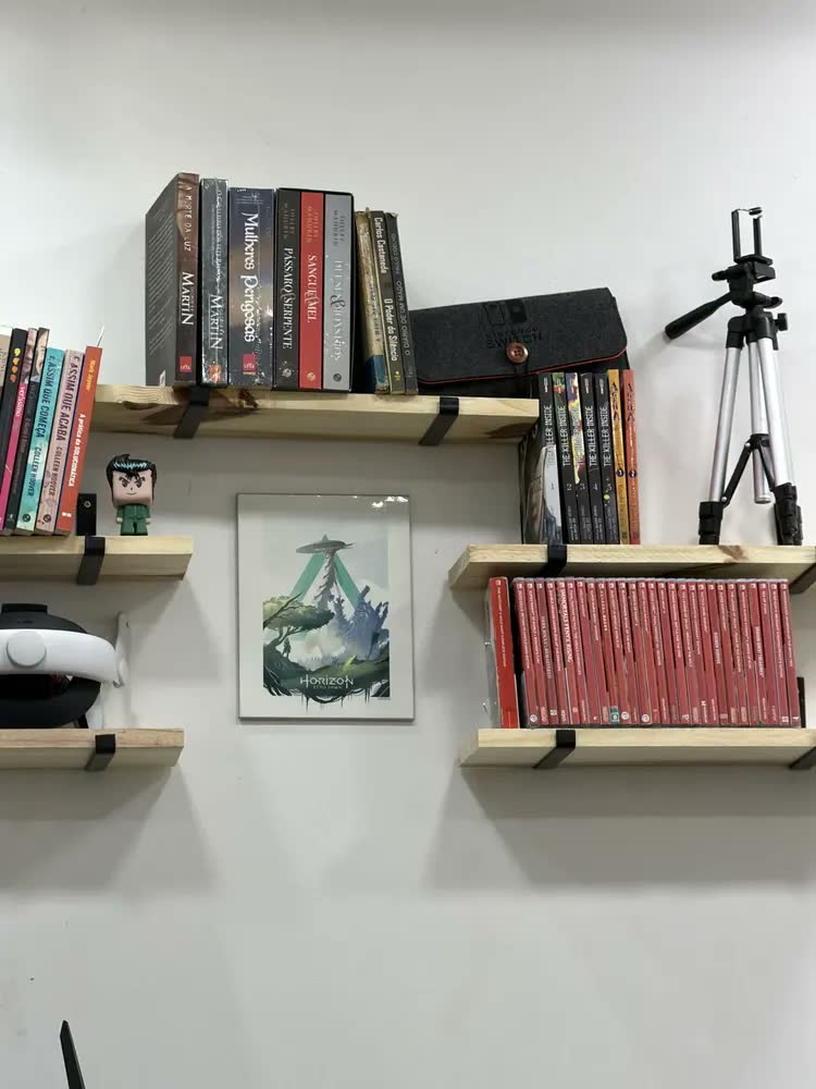 foto de Kit 2 Prateleiras 60x20cm Madeira Maciça Premium Decorativa Preto/madeira