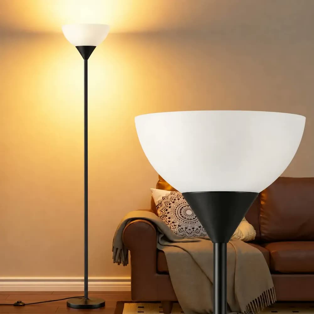 Luminária de Chão Moderna, Abajur Coluna LED E27 60W Bivolt, Luz Ambiente Indireta, Base Estável com Interruptor de Pé, para Sala Quarto Canto do Sofá, Preto e Branco, Tieesa