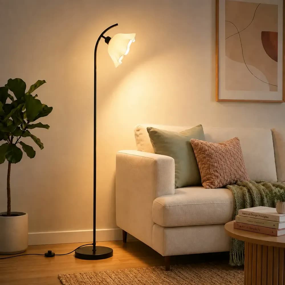 foto de Luminária De Chão, Abajur De Chão Moderno Com Design Floral Haste Curva E Cúpula Decorativa, Bivolt Para Sala Quarto Cabeceira Escritório Sofá E Iluminação Decoração, Tieesa