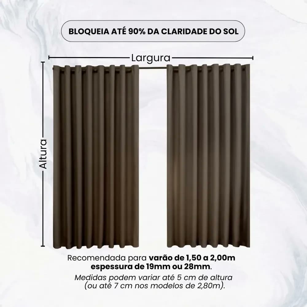 Cortina Blackout Tecido Corta Luz Blecaute 2,00 Metros Largura X 1,60m Altura Sala Quarto Janela Blindex Porta Sacada Cor Tabaco Emporio Luz