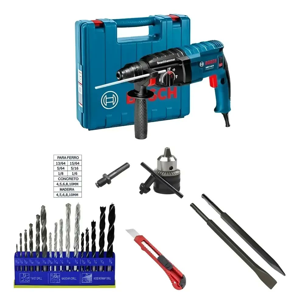 Martelete Furadeira Impacto Bosch 820w Maleta Mega Kit Broca Cor Azul Frequência 60 Hz