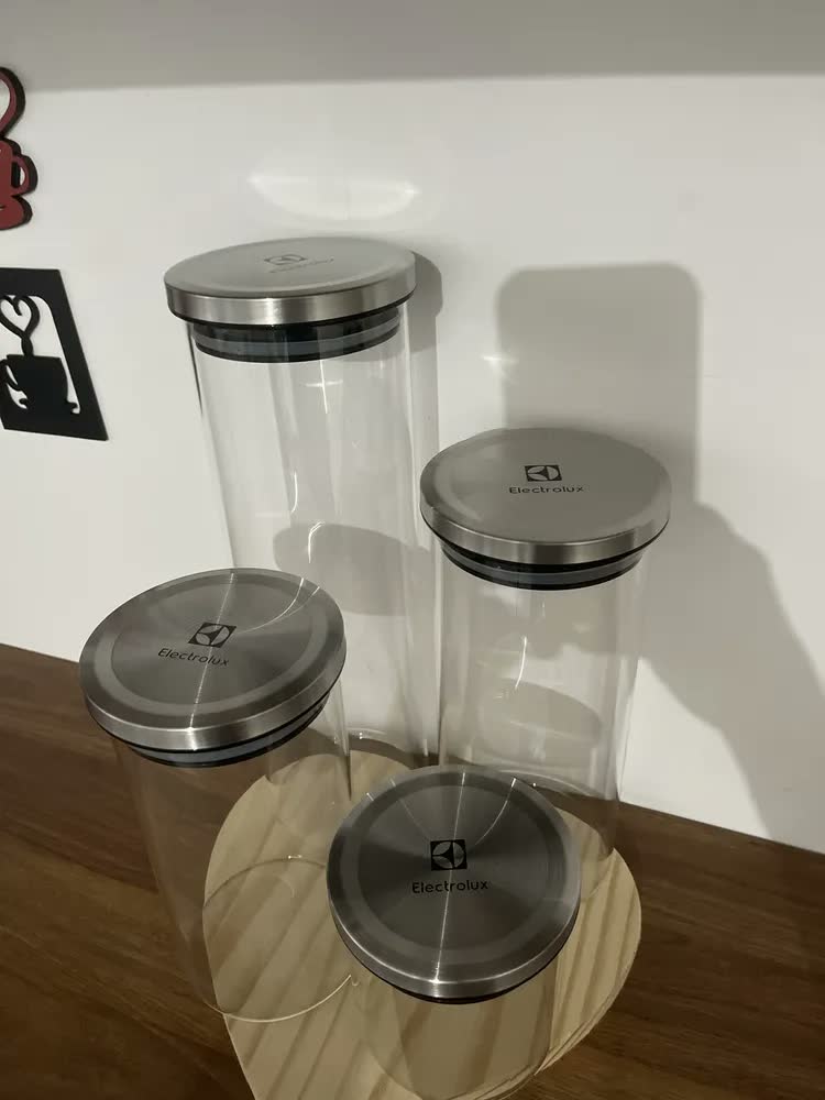 foto de Potes Hermeticos De Vidro Tampa Inox Electrolux 4 Unidades