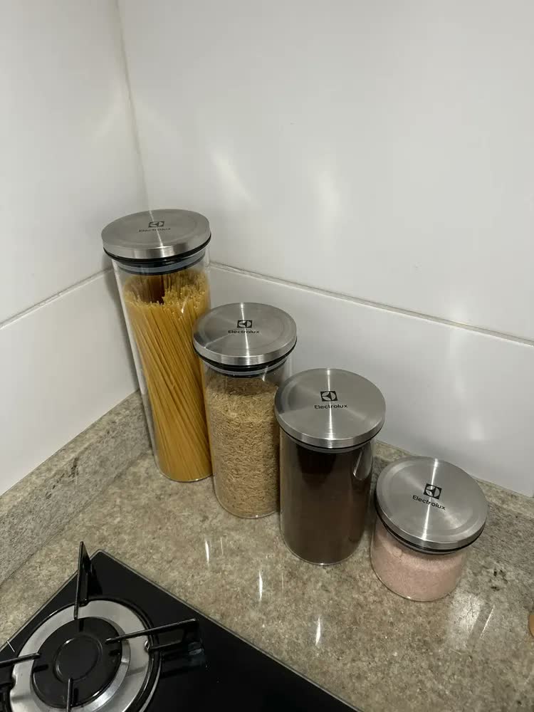 foto de Potes Hermeticos De Vidro Tampa Inox Electrolux 4 Unidades