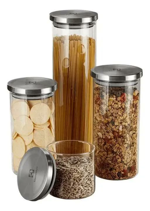 Potes Hermeticos De Vidro Tampa Inox Electrolux 4 Unidades