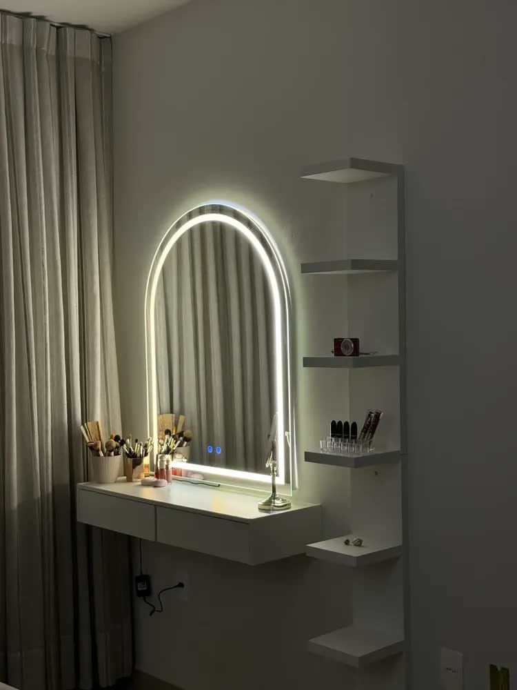 foto de Espelho Led Oval Base Reta Salão 100 X 90 Touch Screen Moldura Branco Neutro 4000k