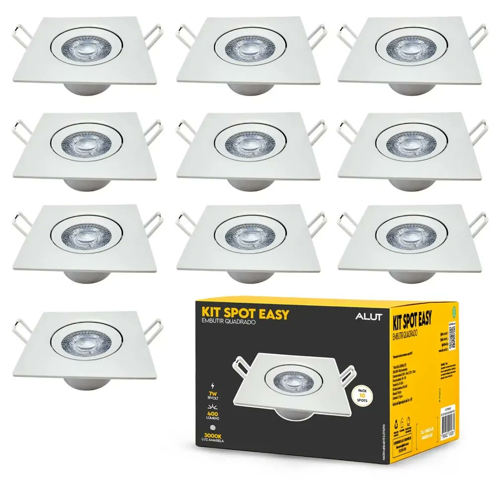 Kit 10 Spot Led Embutir 7w 6500k Branco Frio 110v/220v Bivolt Quadrado Branco Cod: Alut000602 Alut