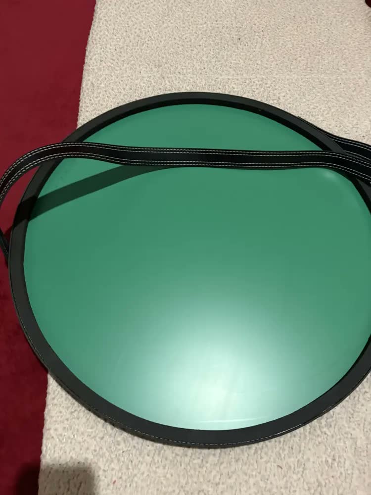 foto de Espelho Adnet Decorativo Redondo Alça Couro 60cm Caramelo