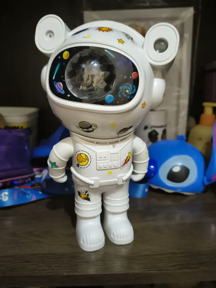 foto de Projetor Astronauta Galaxia Estrelas Nebulosa Led Luz Noturna Rotativo Bluetooth Caixa De Som Controle Remoto Timer Quarto Infantil Ambiente Relaxante Bivolt Presente MidiaFone