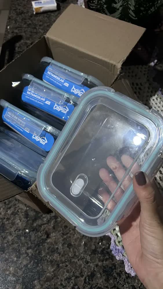 foto de Jogo 5 Potes 700ml De Vidro Hermetíco Refratário Marmita Com Tampa Hgic