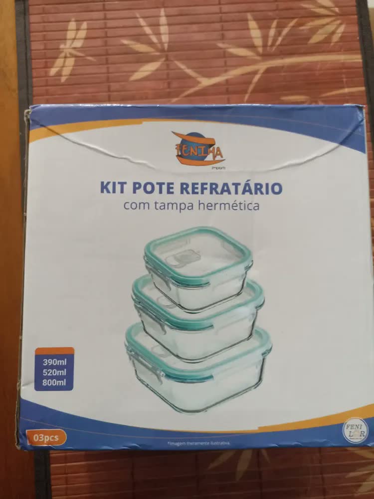 foto de Kit 3 Potes Herméticos De Vidro Retangular 390 520 800ml Vidro