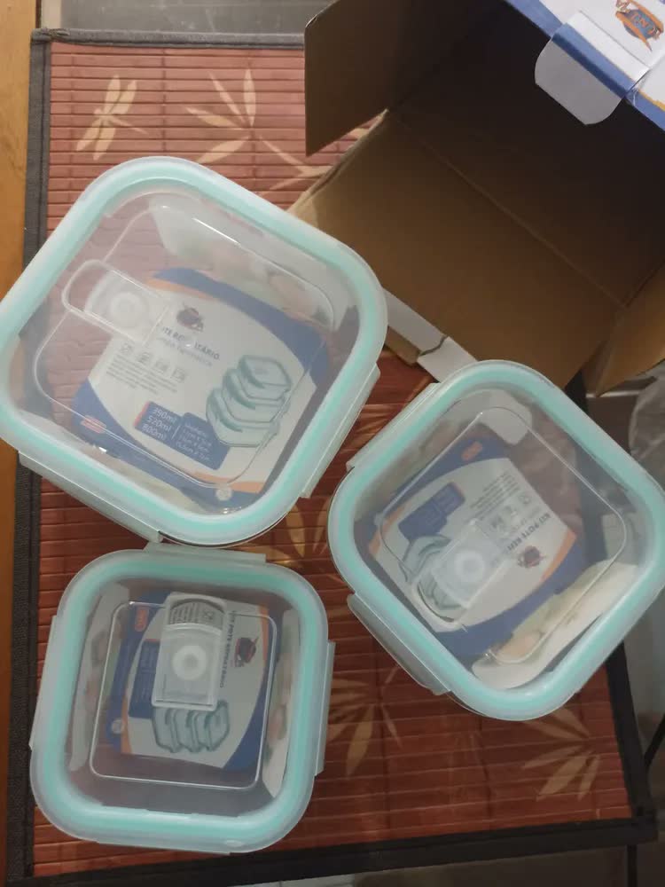 foto de Kit 3 Potes Herméticos De Vidro Retangular 390 520 800ml Vidro