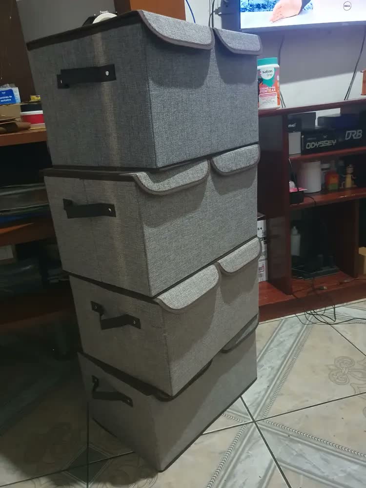 foto de Caixa Organizadora Grande Rígida 2 Compartimentos Dobrável Cor Cinza Caixa Resistente Lisa