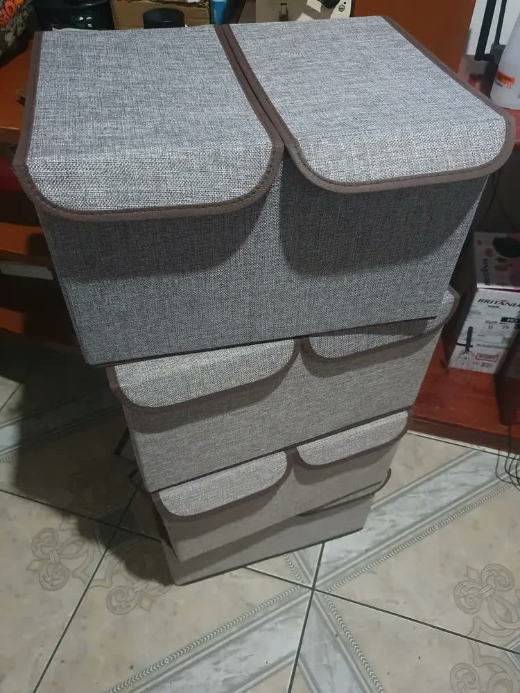 foto de Caixa Organizadora Grande Rígida 2 Compartimentos Dobrável Cor Cinza Caixa Resistente Lisa