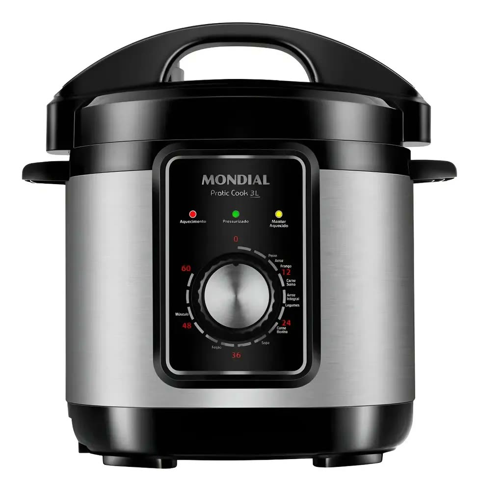 foto de Panela De Pressão Elétrica Pe-47 Pratic Cook 700w Mondial Inox Com Preto