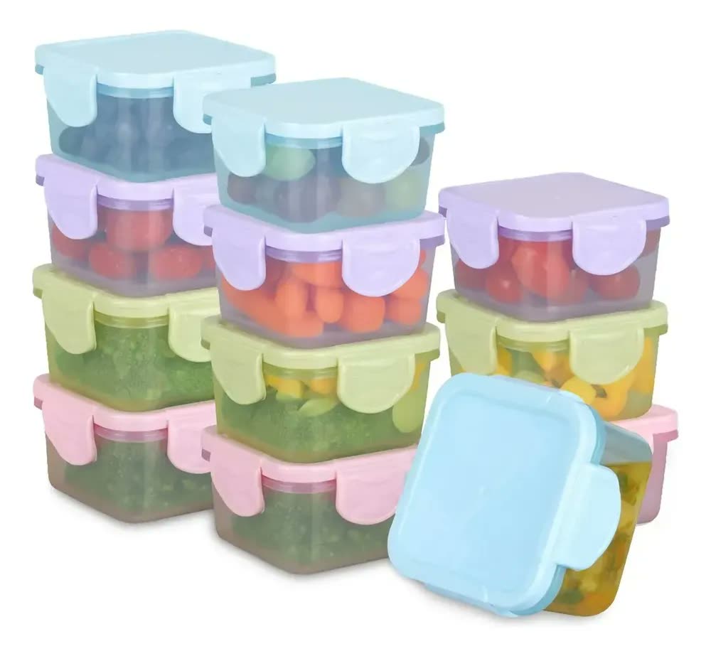 Kit 12 Mini Potes Congelar Papinha Hermético Porta Leite Pó Colorido