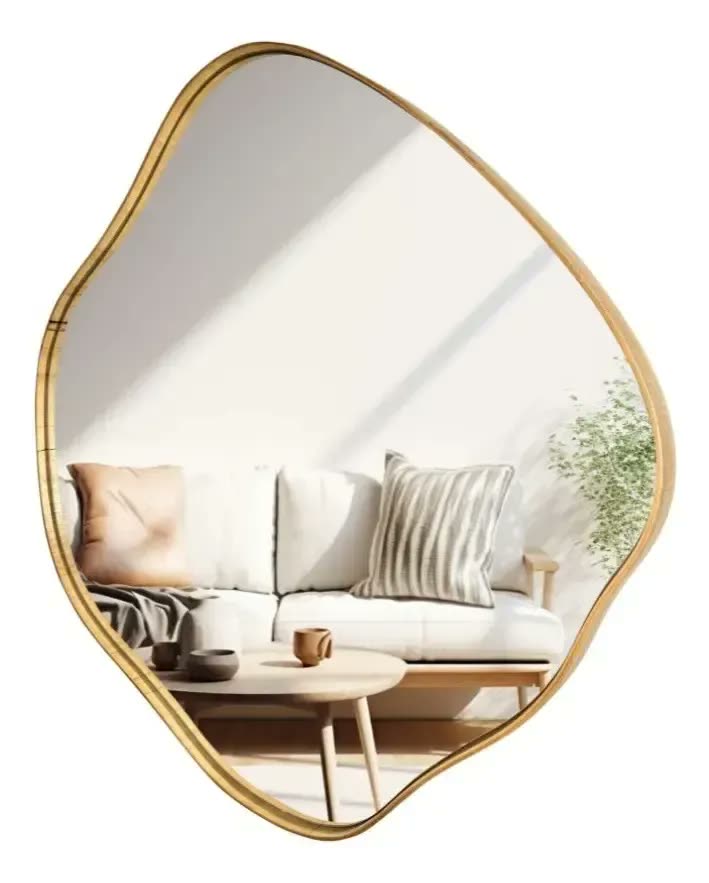 Espelho Decorativo Organico Com Borda Em Lamina De Madeira Sumauma M