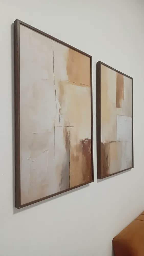 foto de Quadro Decorativo Com Moldura Kit 40x60 Abstrato Bege Filete