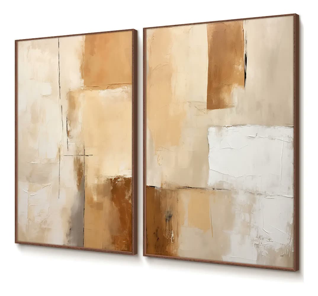foto de Quadro Decorativo Com Moldura Kit 40x60 Abstrato Bege Filete