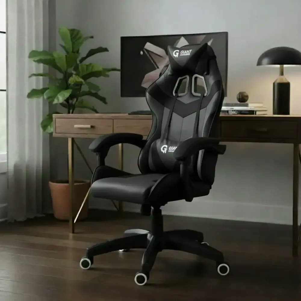 Cadeira De Escritório Giant Gamer Ergonômica Giratória Couro Preto/preto Couro Sintético