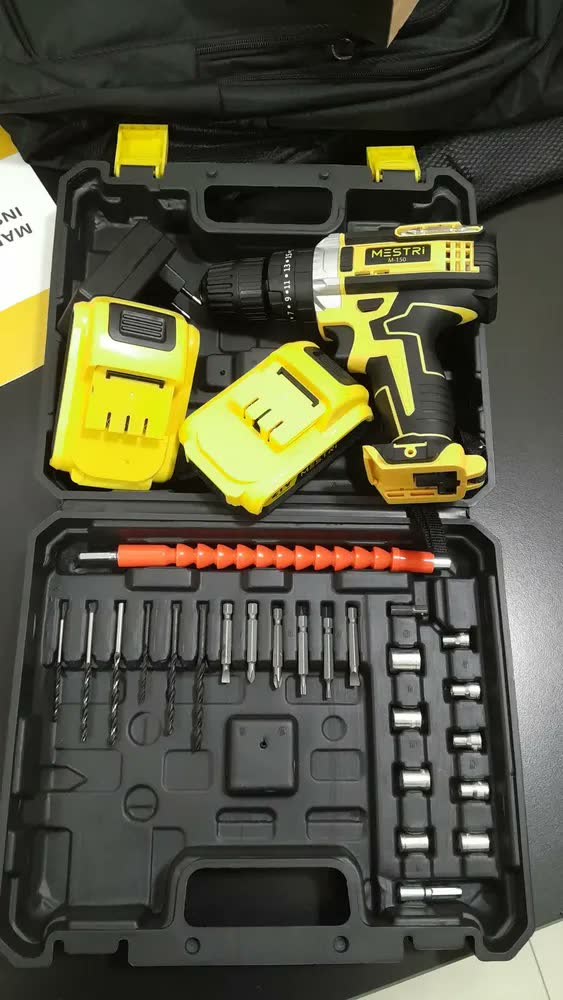 foto de Parafusadeira Furadeira 48v Profissional 2 Baterias Sem Fio Amarelo - Dewen